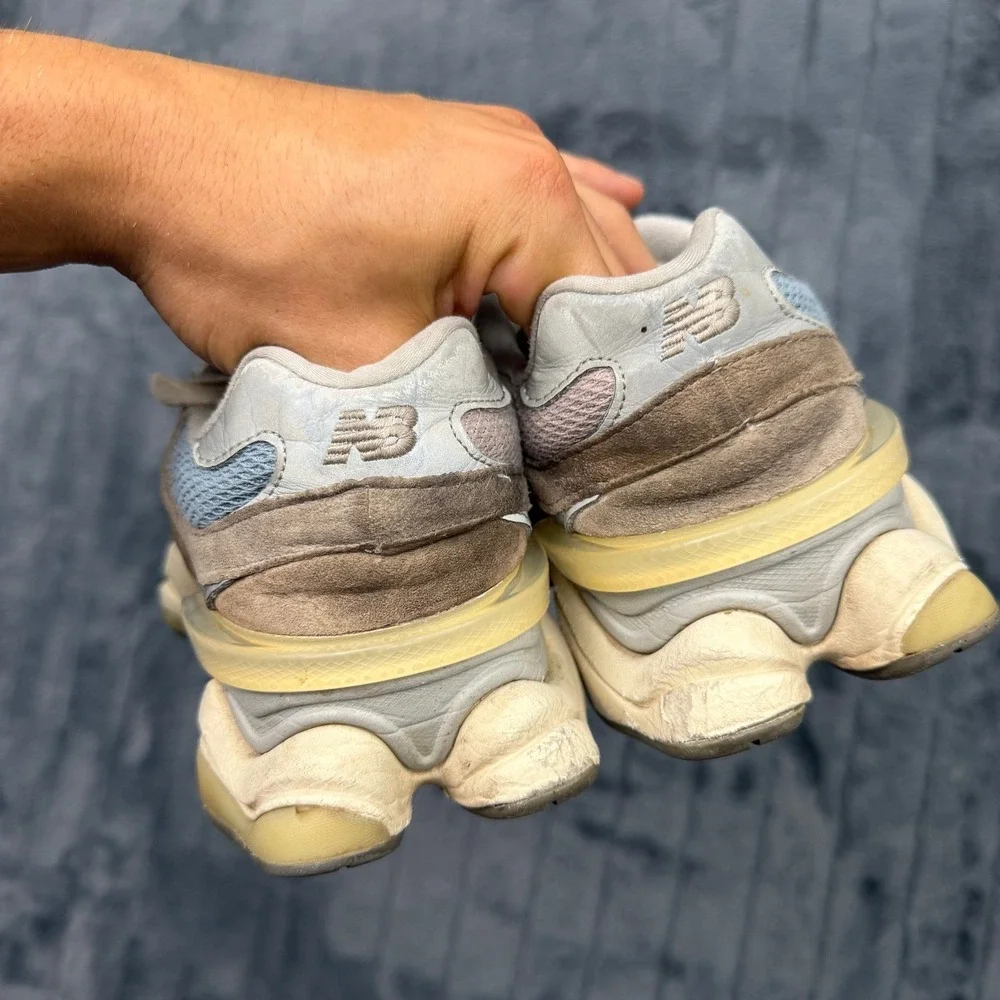 New Balance 9060 Tan Light Blue Grey Suede Mesh Sneakers U9060FNA Mens 7.5